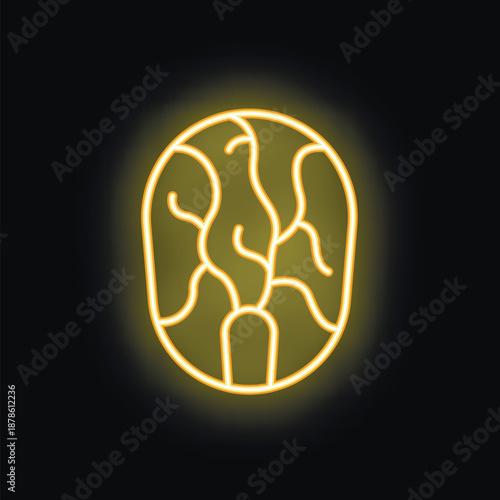 Neon sign representing the human brain glowing yellow on a dark background, ideal for health, science and medical concepts