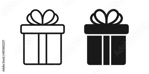 Gift box icon in flat style. Prize with ribbon bow vector illustration on isolated background. Christmas package sign business concept.