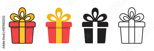 Gift box icon set collection in flat style. Prize with ribbon bow vector illustration on isolated background. Christmas package sign business concept.