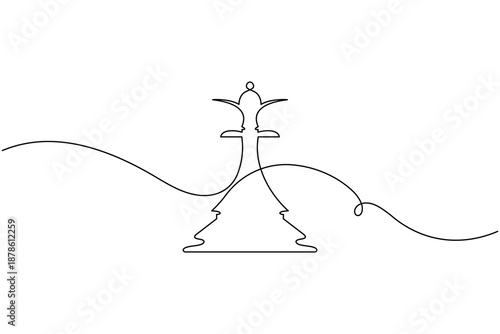Business strategy chess icon continuous one line drawing  on white background minimalist strategic leader or top manager queen symbol outline vector illustration