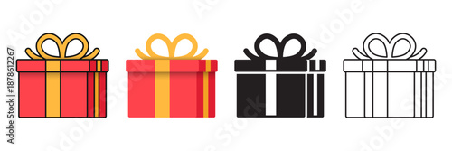 Gift box icon set collection in flat style. Prize with ribbon bow vector illustration on isolated background. Christmas package sign business concept.