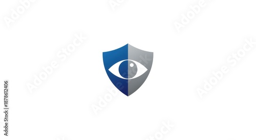 A blue and gray shield with an eye in the center on a white background