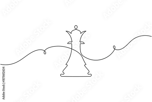 Business strategy chess icon continuous one line drawing  on white background minimalist strategic leader or top manager queen symbol outline vector illustration