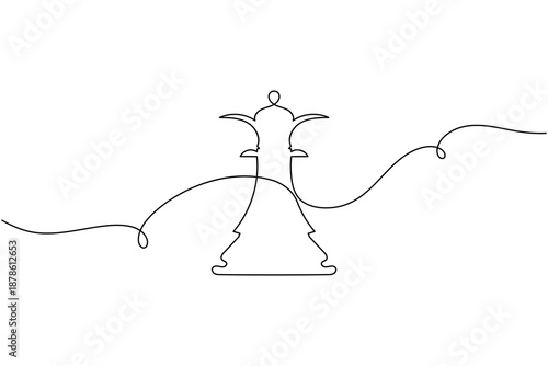Business strategy chess icon continuous one line drawing  on white background minimalist strategic leader or top manager queen symbol outline vector illustration