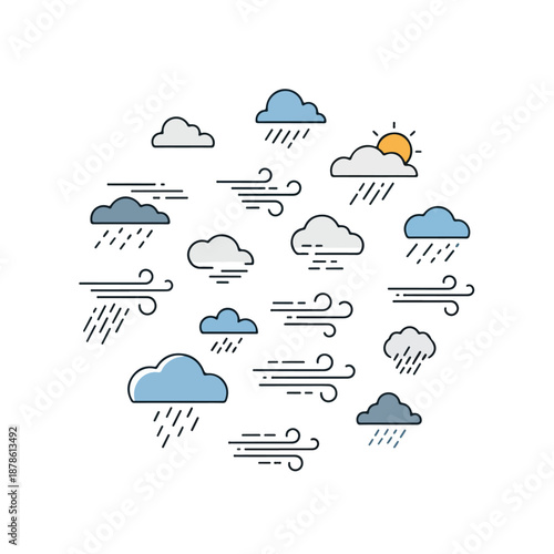 A collection of 18 weather icons