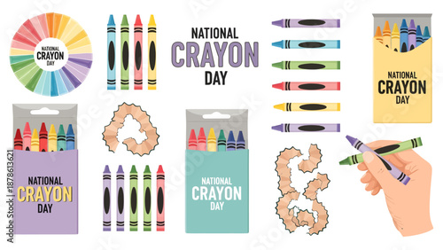 Colorful Crayons and Color Wheel Celebrating National Crayon Day.