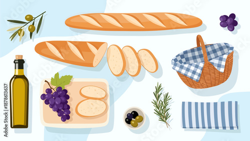 Assorted bread and ingredients on a table.