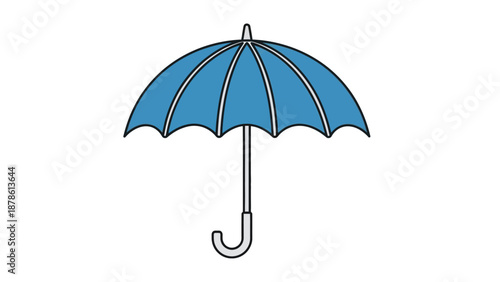 Blue umbrella icon with curved handle and simple design.
