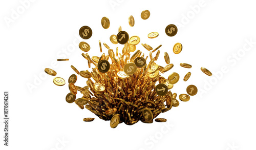 Golden coin explosion investment growth illustration