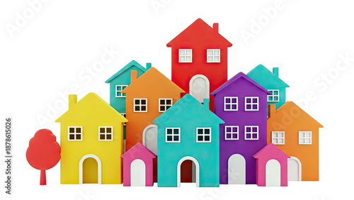 Colorful Cartoon Houses Arranged Together