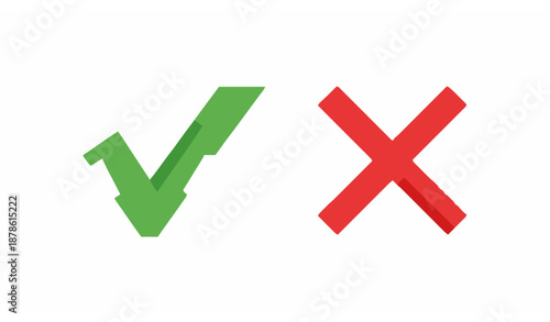 Check mark and cross icon set. Flat yes and no symbols vector