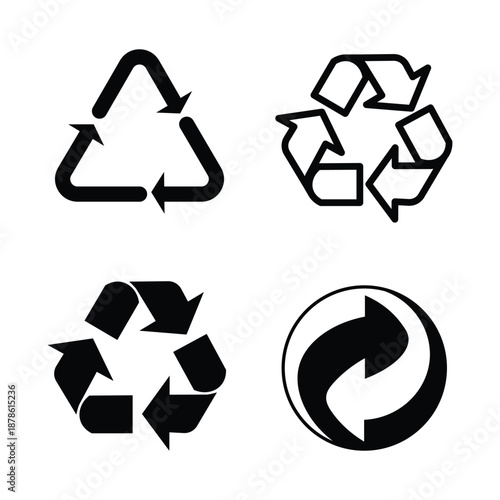 Set recycle sign or packaging sign for products. Period After Opening PAO label. Green dot recycling symbol. Recycling Codes. Don't litter sign. Vector Illustration