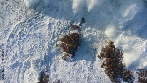 Powerful Ocean Waves On Foamy Surface - Drone Top Down, Slow Motion