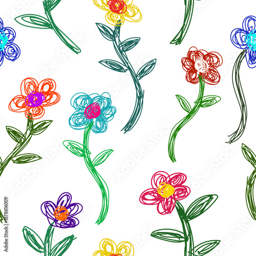 Hand Drawn Colorful Flower Doodle Pattern