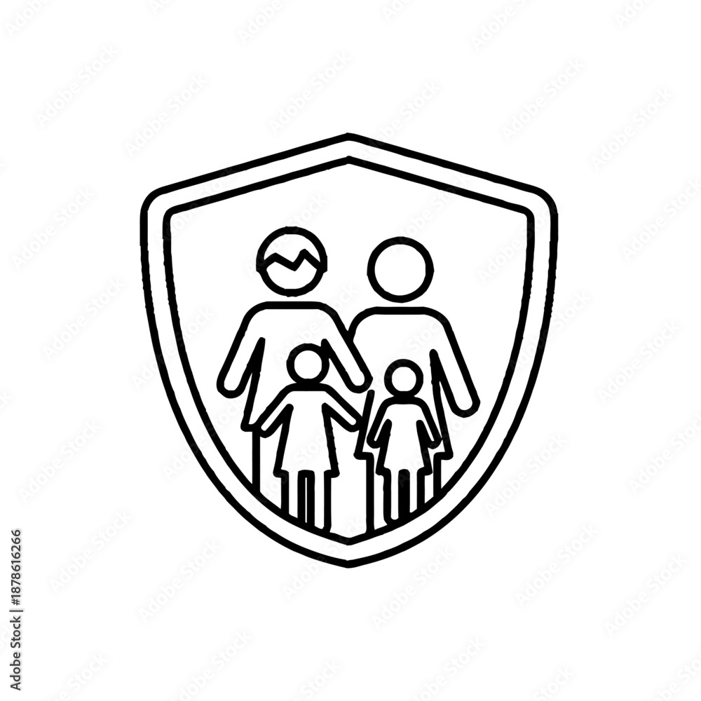Fototapeta premium Family Safety Shield Icon – Protection, Security and Care Symbol