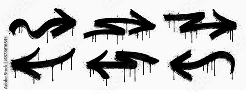 Set Grunge Graffiti arrows with bold spray paint strokes and rough texture. Ideal for posters, stickers, and urban design