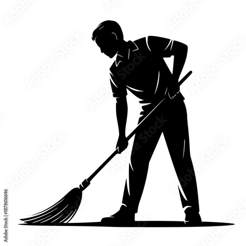 Janitor Sweeping Floor Vector Illustration isolated PNG with Transparent Background