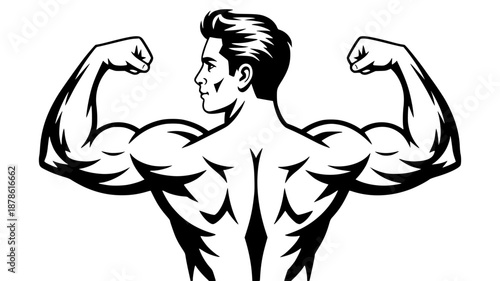 Muscular Man Flexing Illustration isolated PNG with Transparent Background