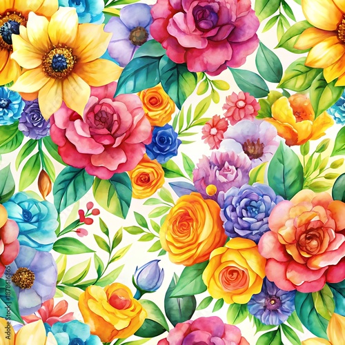 Colorful flower pattern with many different colored flowers