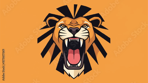 Fierce Lion Head Roaring Aggressively with Open Mouth.