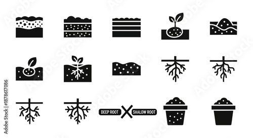 Collection of Black Plant Growth Icons.