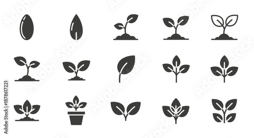 Collection of Black Silhouette Plant Icons.