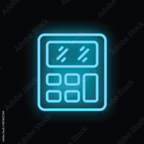Blue neon calculator glowing on a black background, perfect for representing concepts like accounting, finance or technology