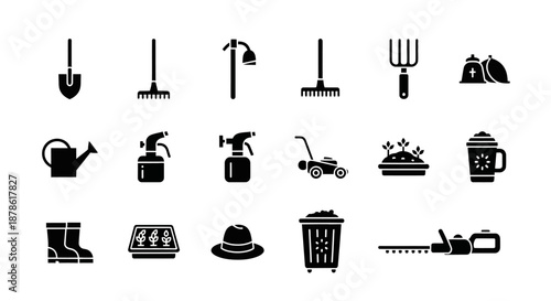 Collection of Various Gardening Tool Icons.