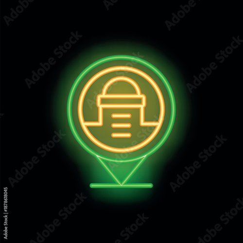 Neon voting box location sign glowing on a black background, perfect for election and voting concepts