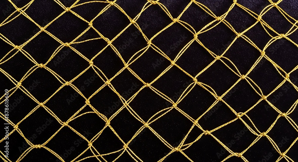 Fototapeta premium Golden net against dark backdrop, conveying structure and pattern design