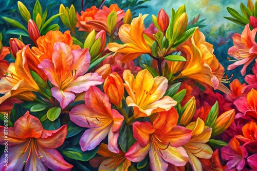 Painting of a bunch of flowers with many different colors