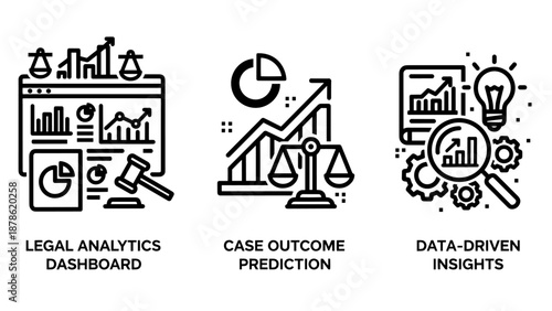Legal Analytics Dashboard Icons for Case Outcome Prediction and Data Driven Insights for Law Firms