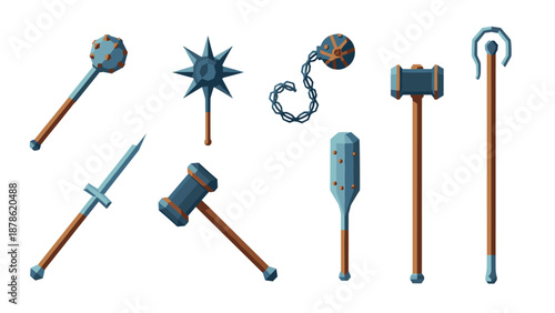 Collection of medieval weapons in flat design style