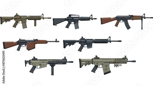 Collection of detailed modern rifle examples in a variety of designs and styles