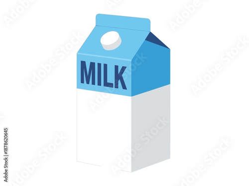 A blue and white carton of milk for dairy or beverage concepts