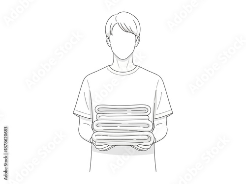 A person holding a stack of pancakes in their hands in a simple line drawing style