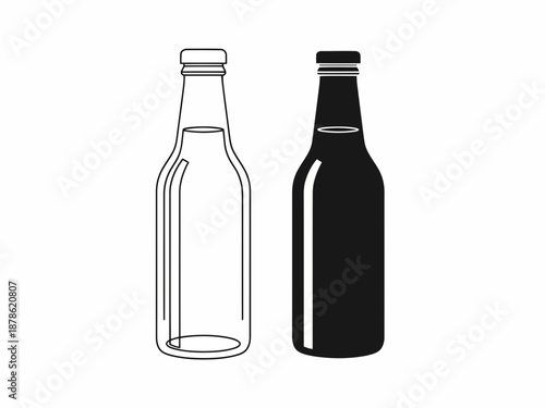 Two bottles one clear and one dark on a neutral background