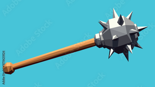 Low poly spiked mace against blue background in 3d style