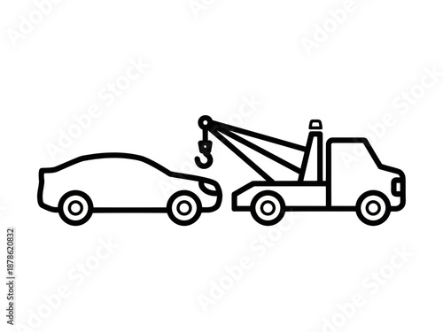 Tow truck towing a car with a hook and chain