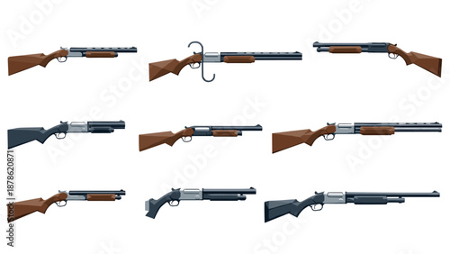 Diverse collection of shotguns: variety of styles and designs in weaponry art