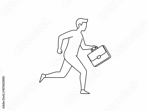 A line drawing of a man running with a briefcase in his hand