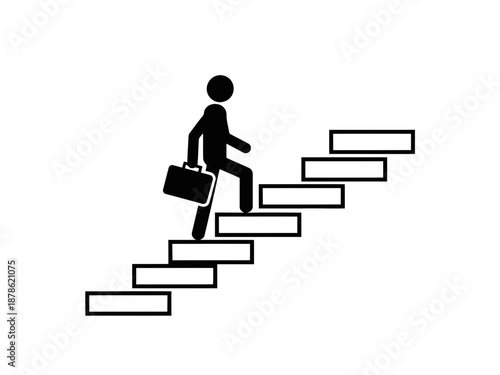 A black silhouette of a person climbing up a staircase with briefcase