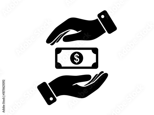 Vector illustration of two hands holding a dollar bill