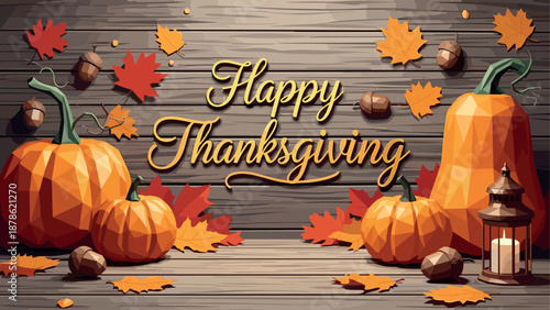 Autumn harvest celebration with pumpkins and leaves on wood background