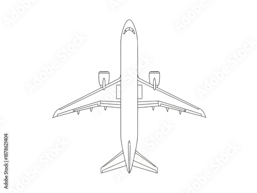 Vector illustration of airplane from above view in simple line art style