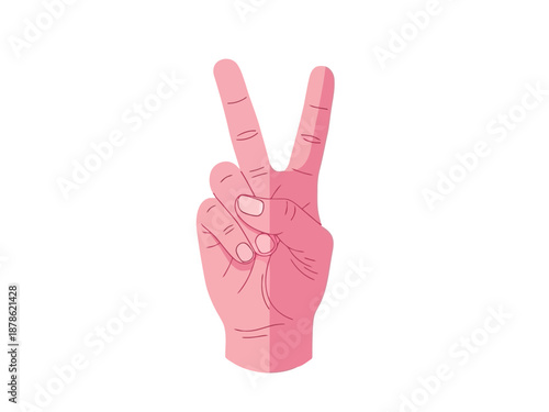 Pink hand making peace sign