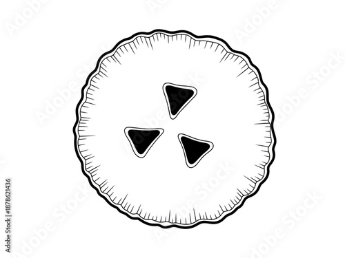 A black and white illustration of a circle with three triangular shapes inside