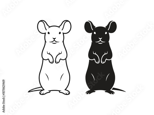 Two mice standing on their hind legs looking forward