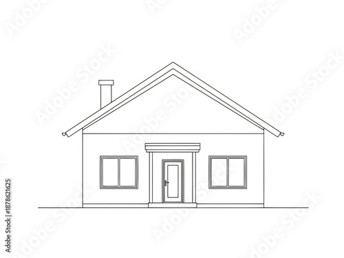 Simple line drawing of a house with a gable roof and chimney