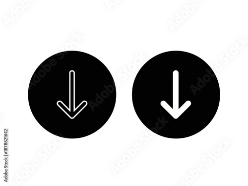 Two black circles with white arrows pointing downwards in center